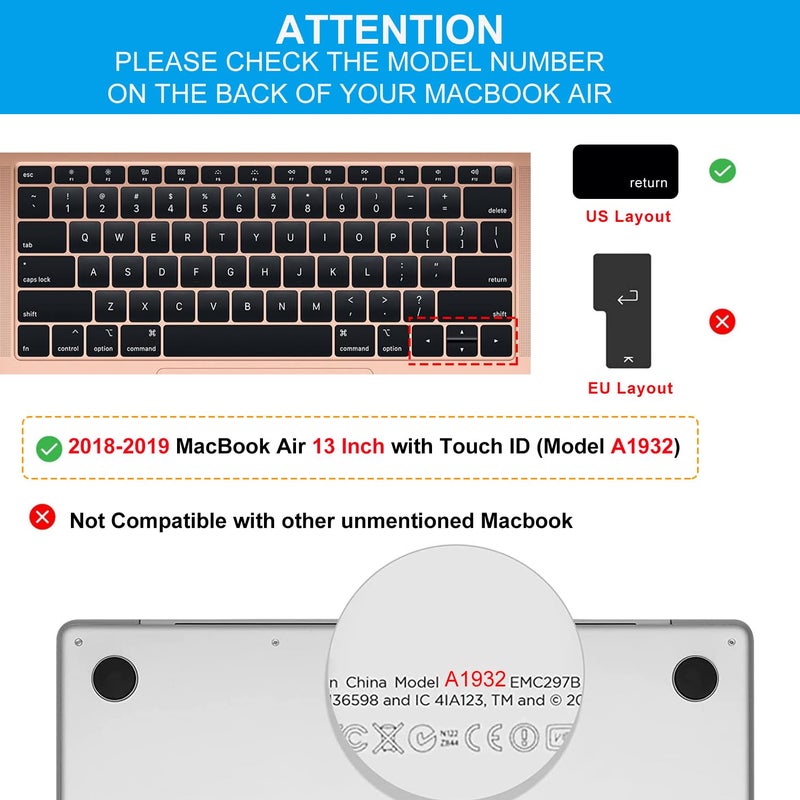 CaseBuy Premium Ultra Thin Keyboard Cover for 2019 2018 Release MacBook Air 13 Inch A1932 with Touch ID Soft-Touch TPU Keyboard Protective Skin - Image 2